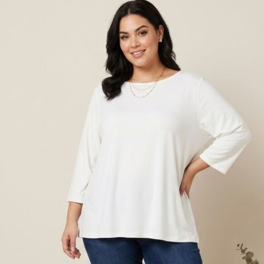Susan Graver Boatneck Blouse - Off White Modern Sophisticated Liquid Knit SZ 4X